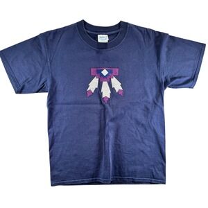 Vintage Gildan Southwestern Aztec Applique T-Shirt Navy Blue Mens Medium M